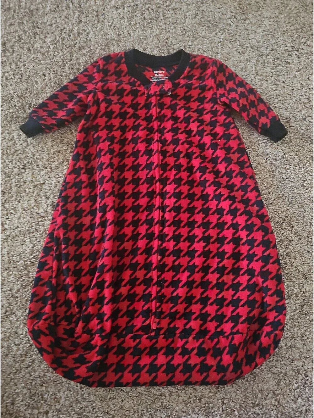 Carters Infant Boys Red & Black Hounds tooth Sleep Sack Sleeper Pajamas 0-3mo